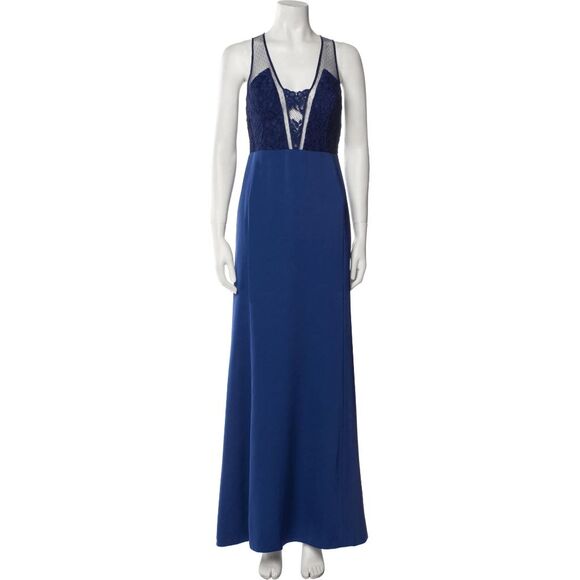 Aidan Mattox Blue Lace V-Neck Evening Gown Women’s Size S Elegant Long Dress - Picture 1 of 2